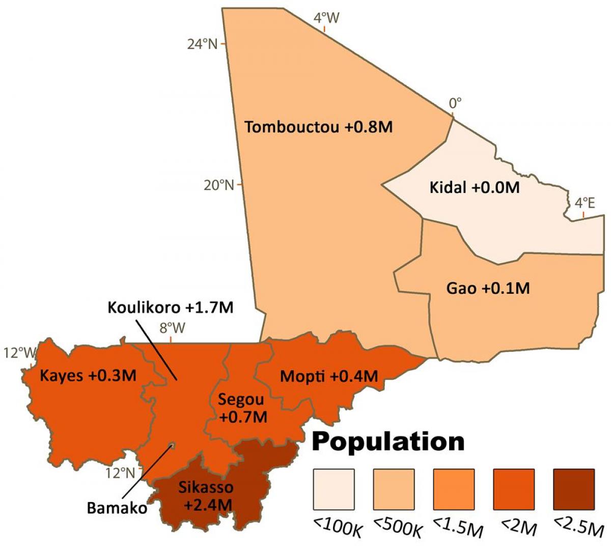 Քարտեզ Մալիի բնակչությանը